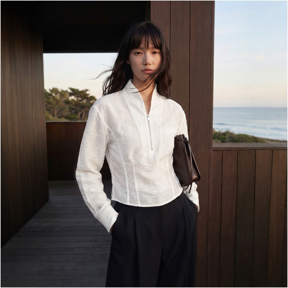 ASAYA7599 – Cloud Silk Sculpted Zip Top 🤍🌿