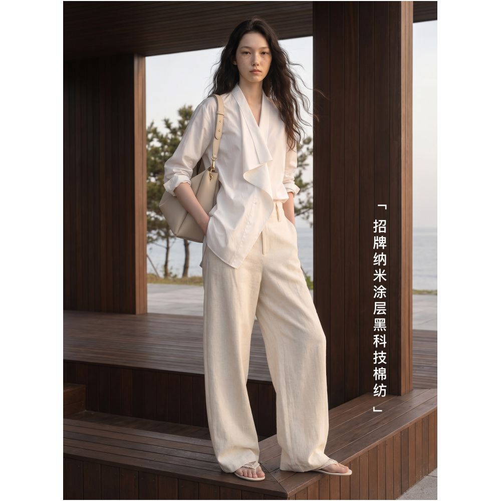 COMMON VALUE Xi Shan Yin Autumn Vintage Style Irregular Long Sleeved Niche White Shirt for Women image 4