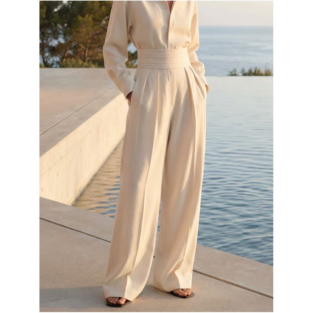 COMMON VALUE Pine Ayumi Classic Waistband Wide Leg Pants with Airy Fleece and a Relaxed Straight Leg Design image 3