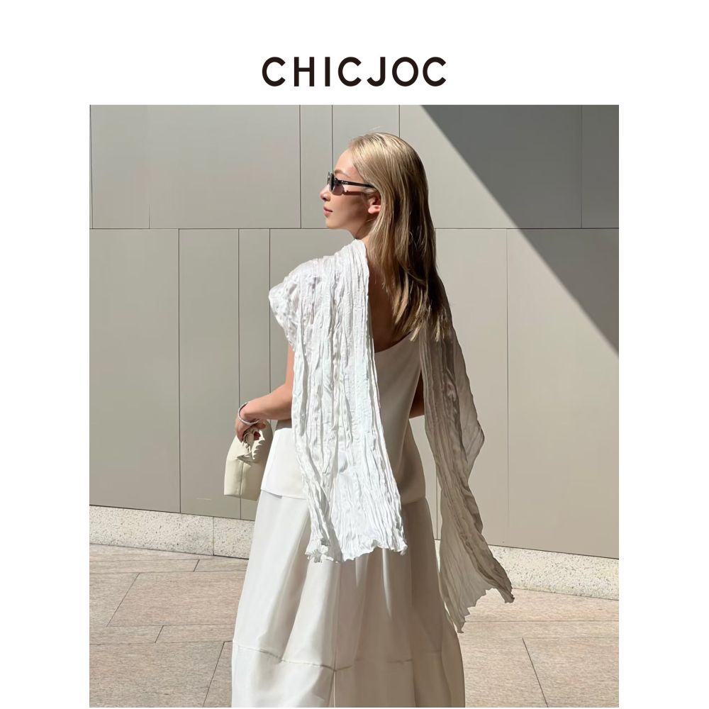 CHICJOC heavy duty one piece gilded silk scarf shawl with hand twisted and pleated details and fine rolled edges image 0
