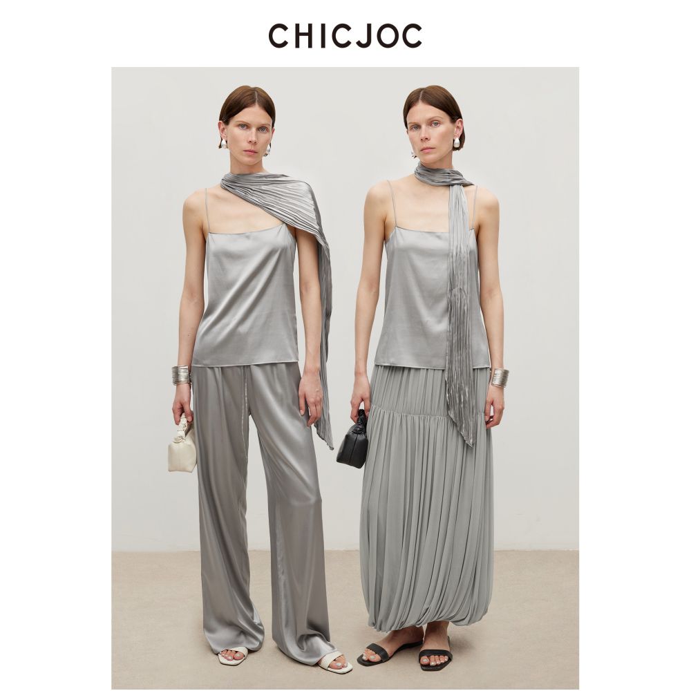 CHICJOC heavy duty one piece gilded silk scarf shawl with hand twisted and pleated details and fine rolled edges image 3
