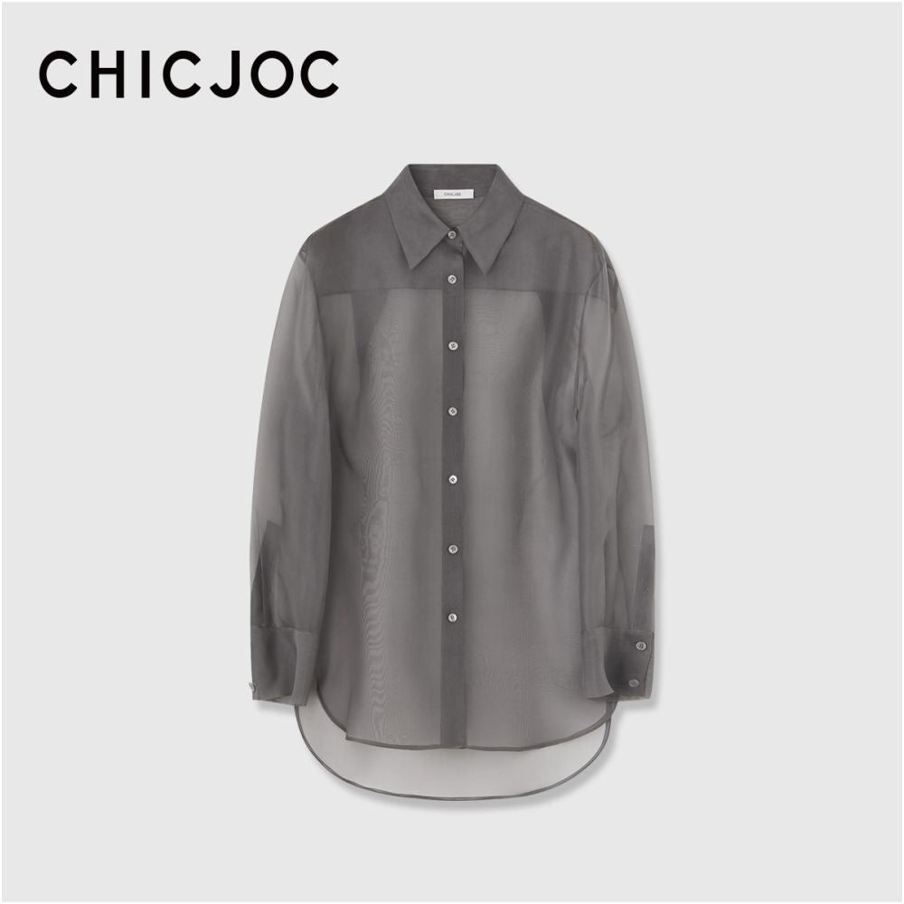 ASAYA7603 – Sheer Silk Organza Shirt ✨🩶