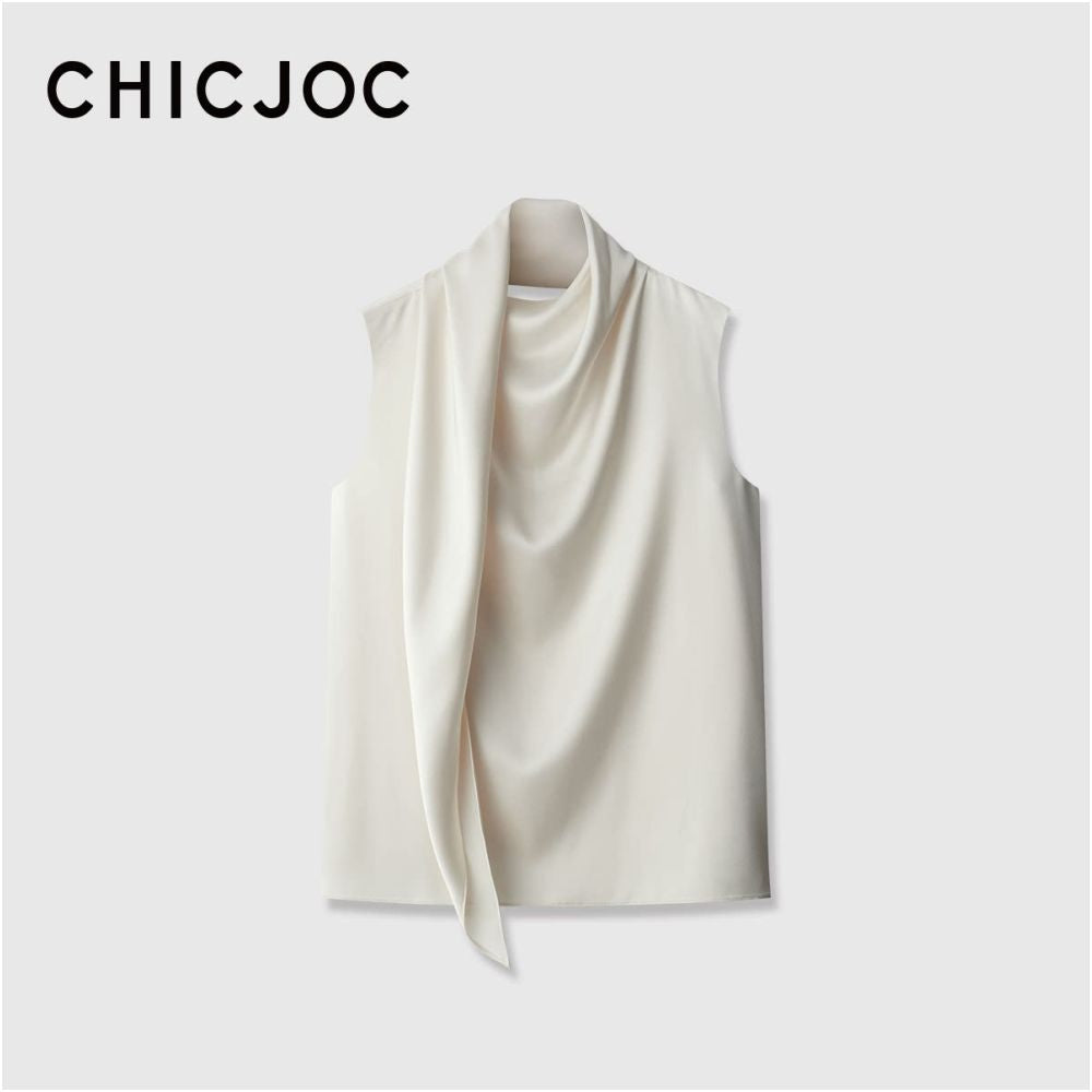 ASAYA7606 – Draped Silk Scarf-Neck Top ✨🩵