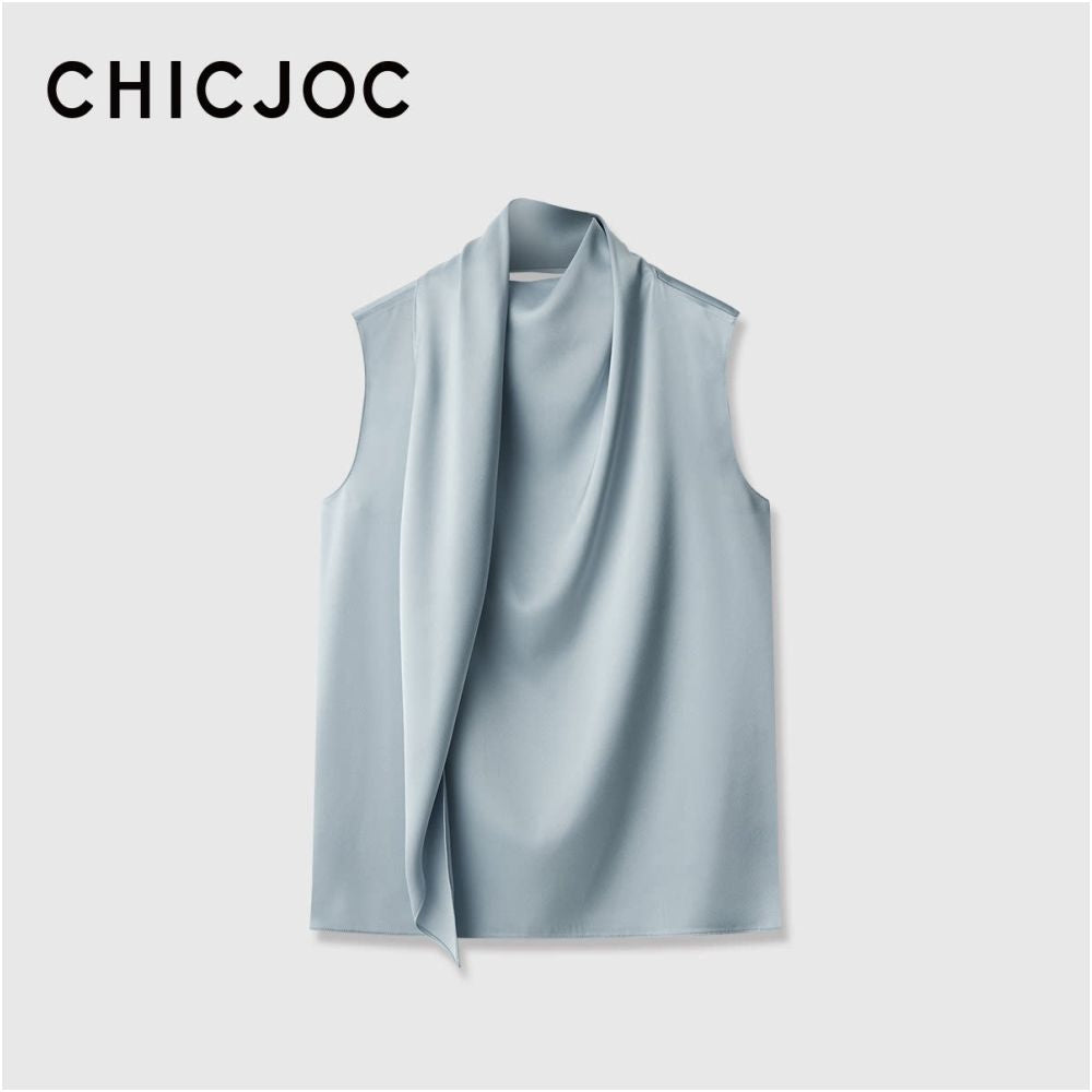 ASAYA7606 – Draped Silk Scarf-Neck Top ✨🩵