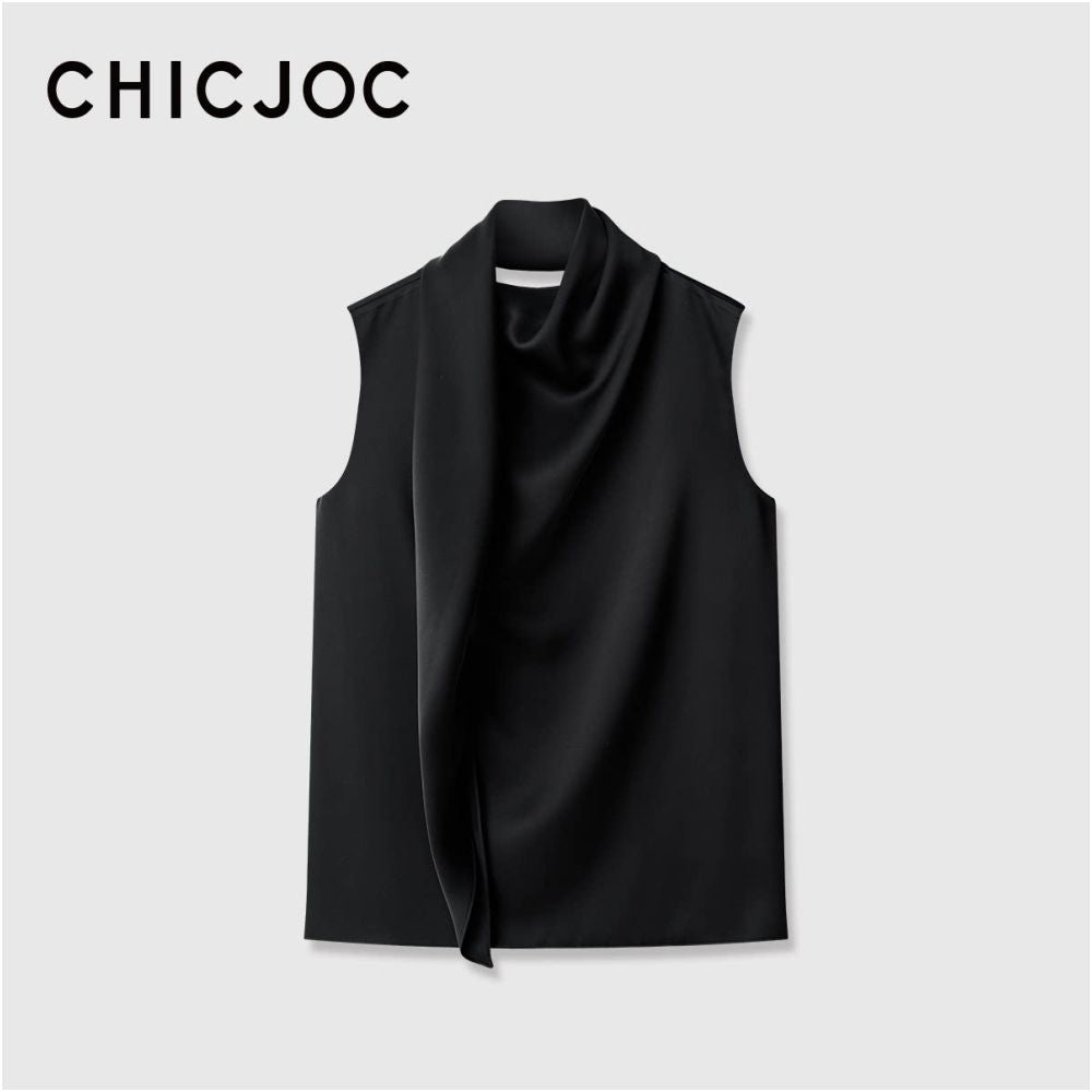 ASAYA7606 – Draped Silk Scarf-Neck Top ✨🩵