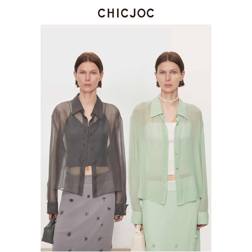 CHICJOC s hazy clear atmosphere silk organza Georgette versatile fashion short silhouette shirt jacket image 0