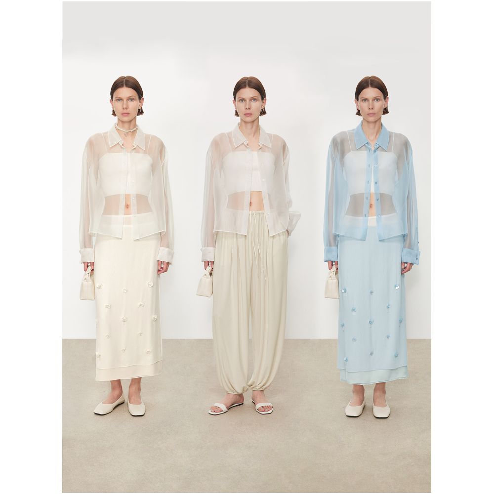 CHICJOC s hazy clear atmosphere silk organza Georgette versatile fashion short silhouette shirt jacket image 1