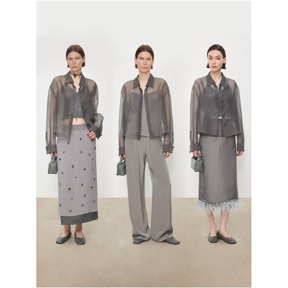 CHICJOC s hazy clear atmosphere silk organza Georgette versatile fashion short silhouette shirt jacket image 2