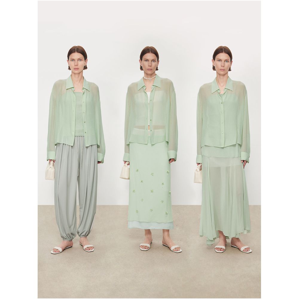 CHICJOC s hazy clear atmosphere silk organza Georgette versatile fashion short silhouette shirt jacket image 3