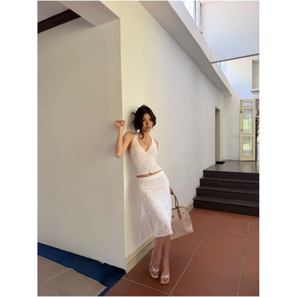 Audwyn Retro Jacquard V Neck Vest for Women New Summer Style Elastic Slim Fit Textured Simple Skirt Set image 2