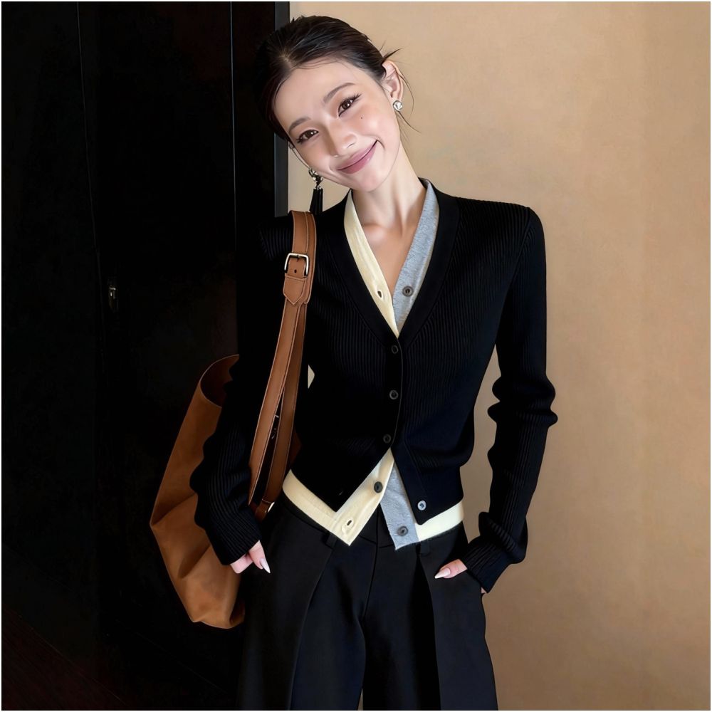 ASAYA7620 – Noir Trio Layered Cardigan 🖤🤍