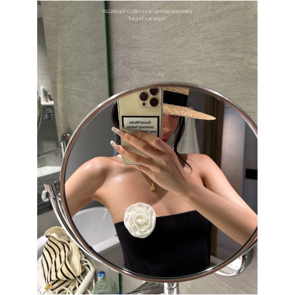 0122stepll Camellia Blossom Black Strapless Top for Women Sexy Summer Backless Sleeveless Tank Top image 2