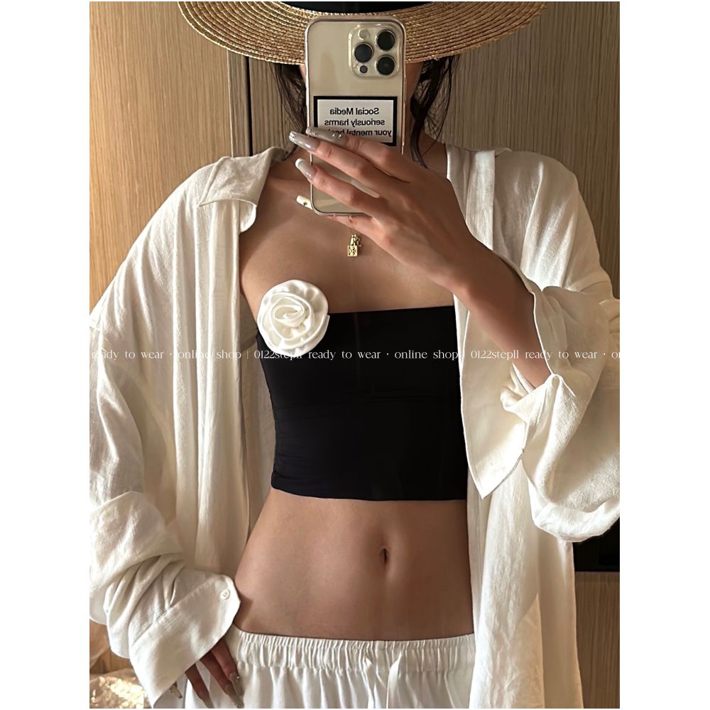 0122stepll Camellia Blossom Black Strapless Top for Women Sexy Summer Backless Sleeveless Tank Top image 4