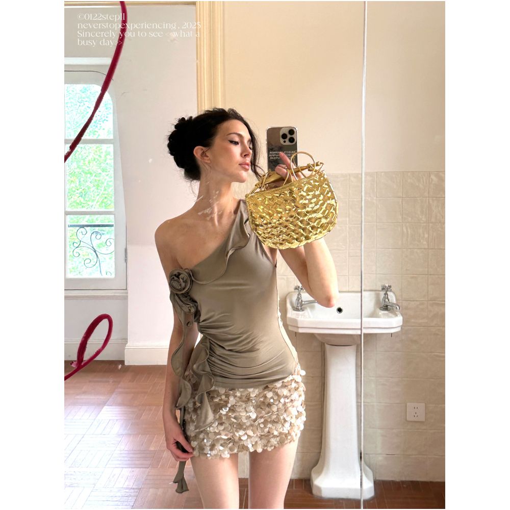 ASAYA7669 – Champagne Sequin Mini Skirt ✨🥂
