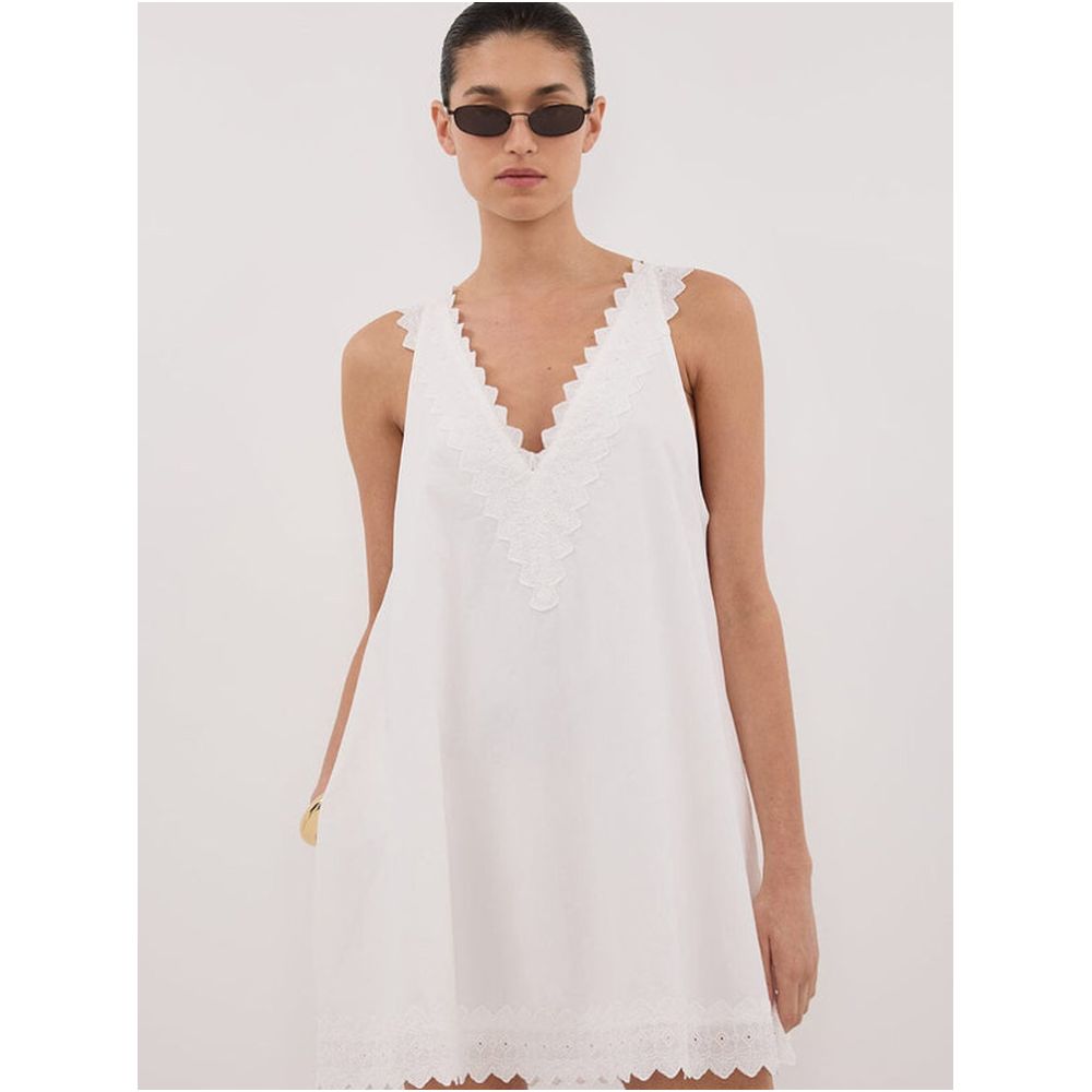 Dissh niche design relaxed style V neck sleeveless lace embroidered patchwork dress A line solid color dress image 2