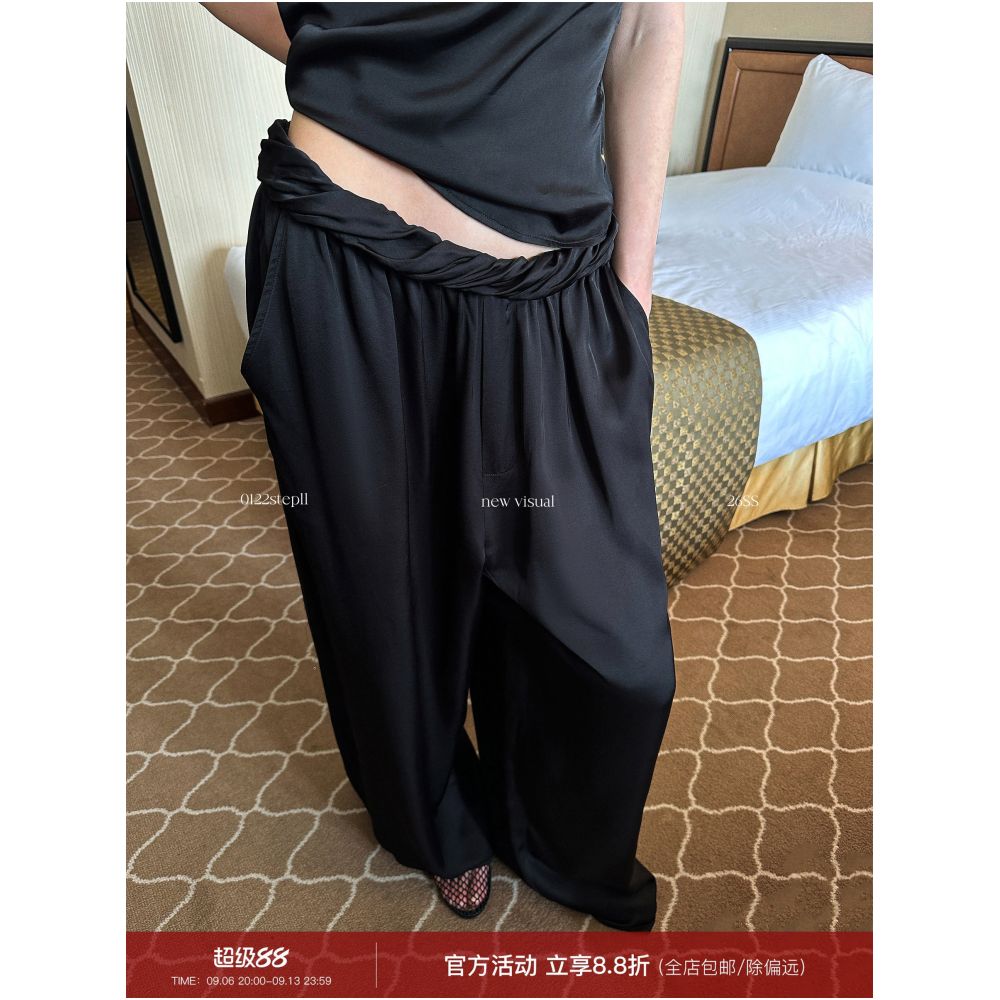 0122stepll Wandering Player Black Knot Low Waisted Casual Pants Women s Summer Loose and Relaxed Style Wide Leg Trousers image 0