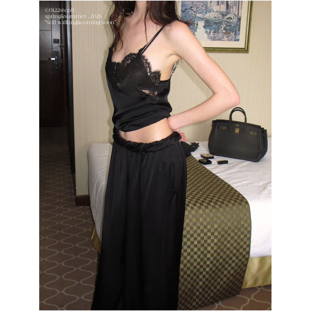 0122stepll Wandering Player Black Knot Low Waisted Casual Pants Women s Summer Loose and Relaxed Style Wide Leg Trousers image 1