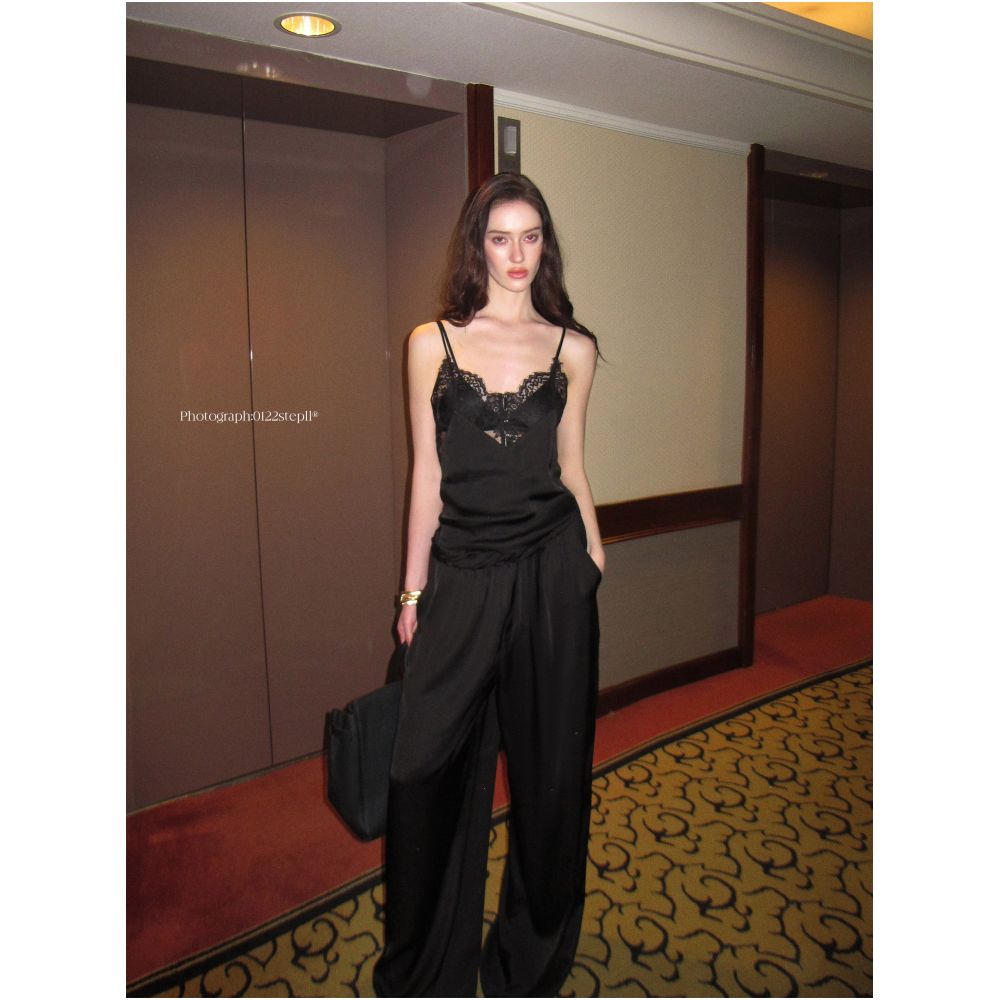 0122stepll Wandering Player Black Knot Low Waisted Casual Pants Women s Summer Loose and Relaxed Style Wide Leg Trousers image 3