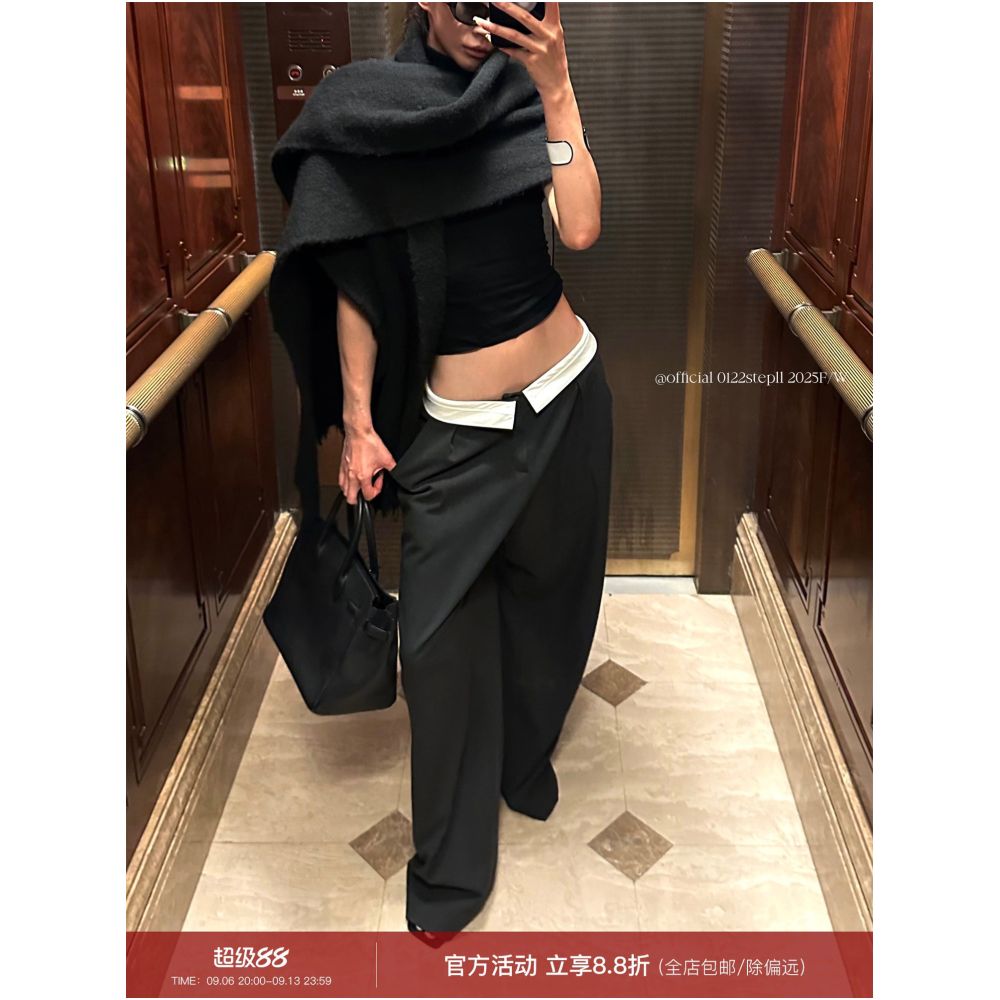 0122stepll Low waisted wide leg casual pants for women high end style loose fit slimming straight leg floor length suit pants image 0