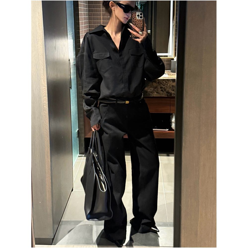0122stepll Classic Black Jeans Black Floor Length Pants Women s American Retro Slimming Low Waist Straight Leg Casual Pants image 2