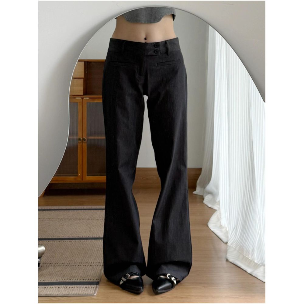 American retro flared suit pants for women summer thin style plus size low waisted narrow fit drape slimming casual wide leg pants image 1