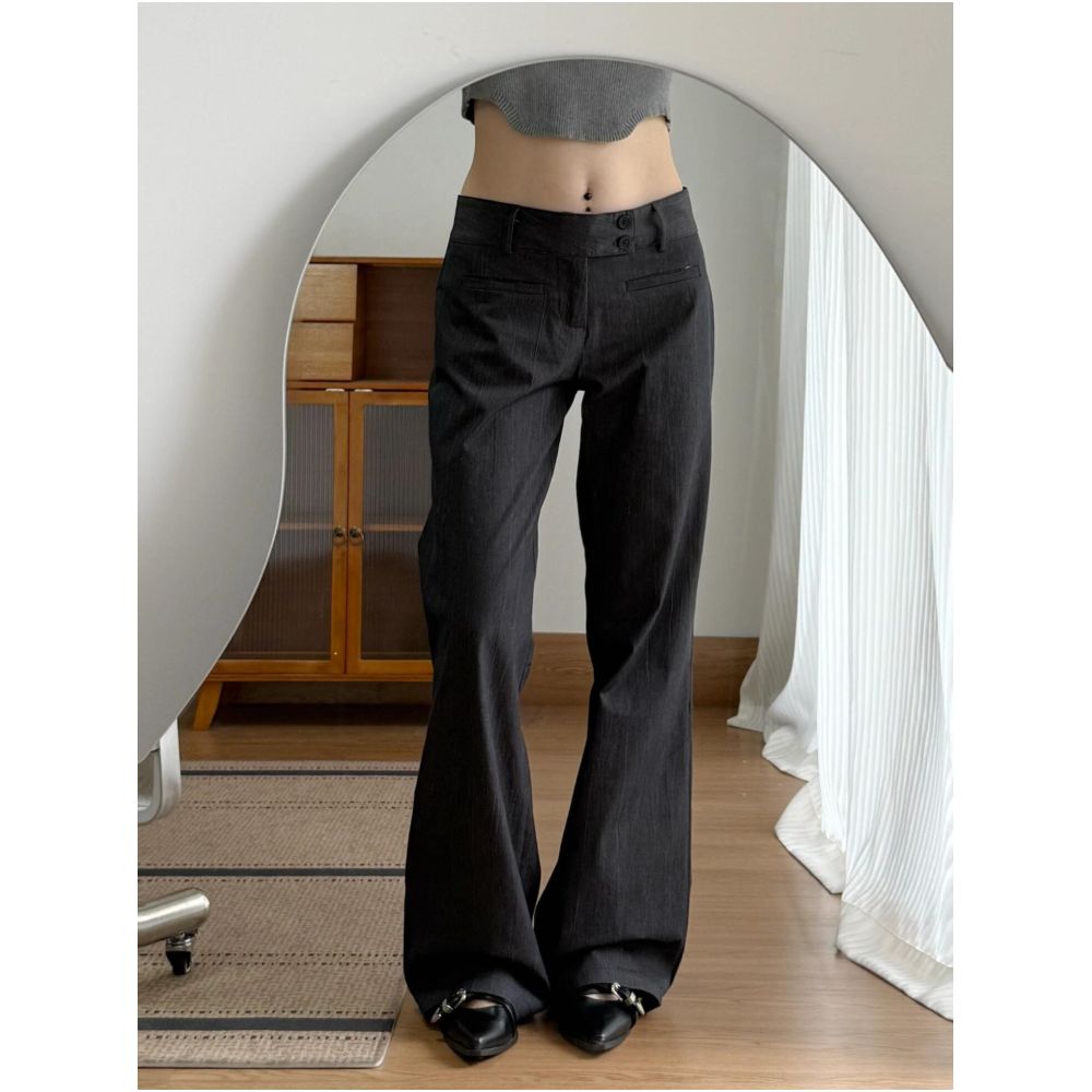 American retro flared suit pants for women summer thin style plus size low waisted narrow fit drape slimming casual wide leg pants image 3