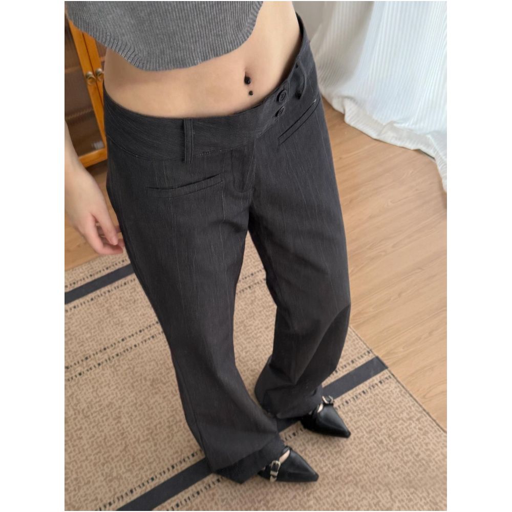 ASAYA7635 – Noir Low-Rise Flare Pants 🖤✨