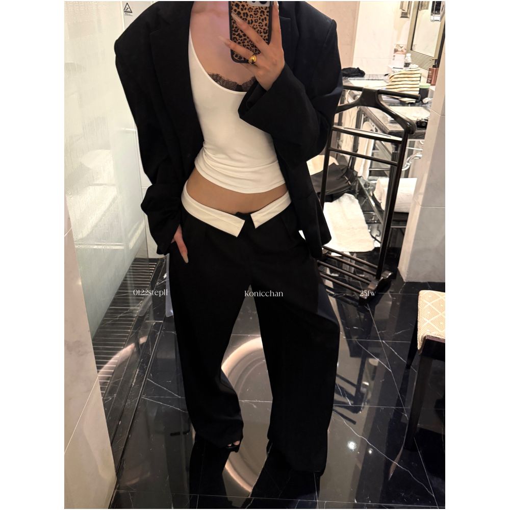 0122stepll Stylish Elite 2 0 Black Women s Trousers with Folded Waistband and Wide Leg Casual Style image 3
