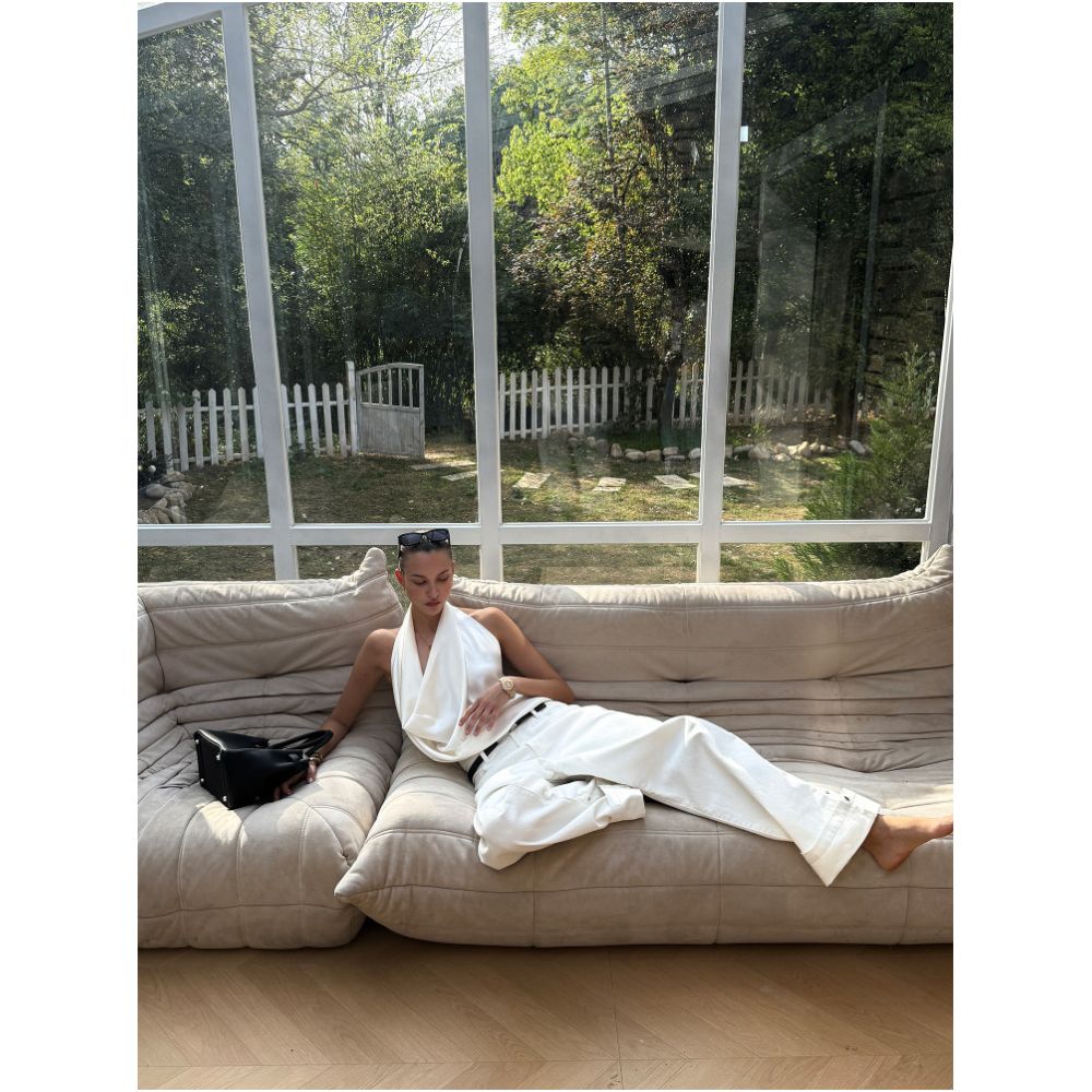 0122stepll Chic and edgy style White denim jeans for women loose fit slimming low waisted straight leg floor length image 2