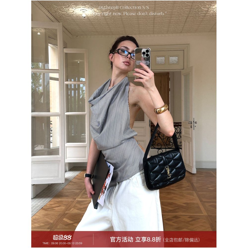 0122stepll Cool and Desirable Urban Striped Halter Neck T Shirt Women s Slim Fit Tie Neck Sleeveless Backless Top image 0