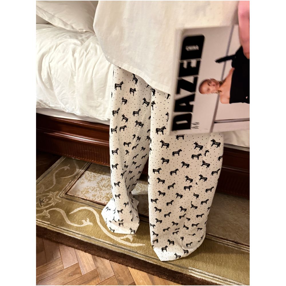 0122stepll Polka Dot Pony White Print Wide Leg Pants for Women Relaxed and Relaxed Drawstring Low Waisted Casual Pants image 2