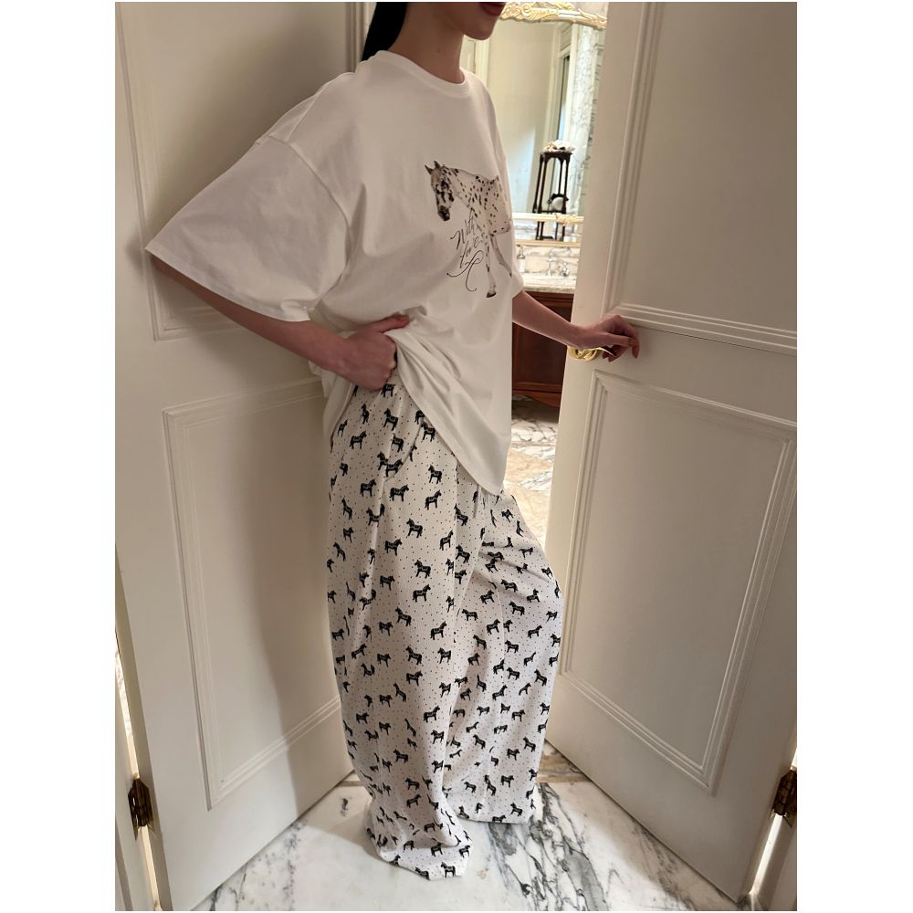 0122stepll Polka Dot Pony White Print Wide Leg Pants for Women Relaxed and Relaxed Drawstring Low Waisted Casual Pants image 3