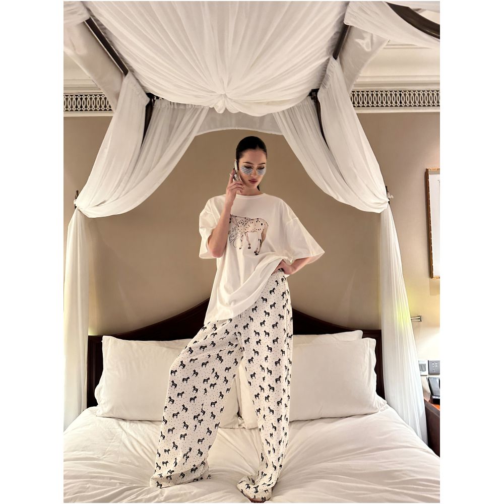 0122stepll Polka Dot Pony White Print Wide Leg Pants for Women Relaxed and Relaxed Drawstring Low Waisted Casual Pants image 4