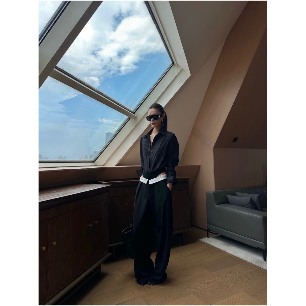 0122stepll Black Jumpsuit Shirt for Women Slim Fit Stylish Striped Long Sleeved Top with Lapel image 4