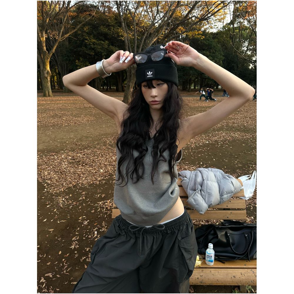0122stepll Reversed Charm Gray Backless Vest Top Women s Summer Loose Sleeveless Sexy Knitted Tank Top image 1