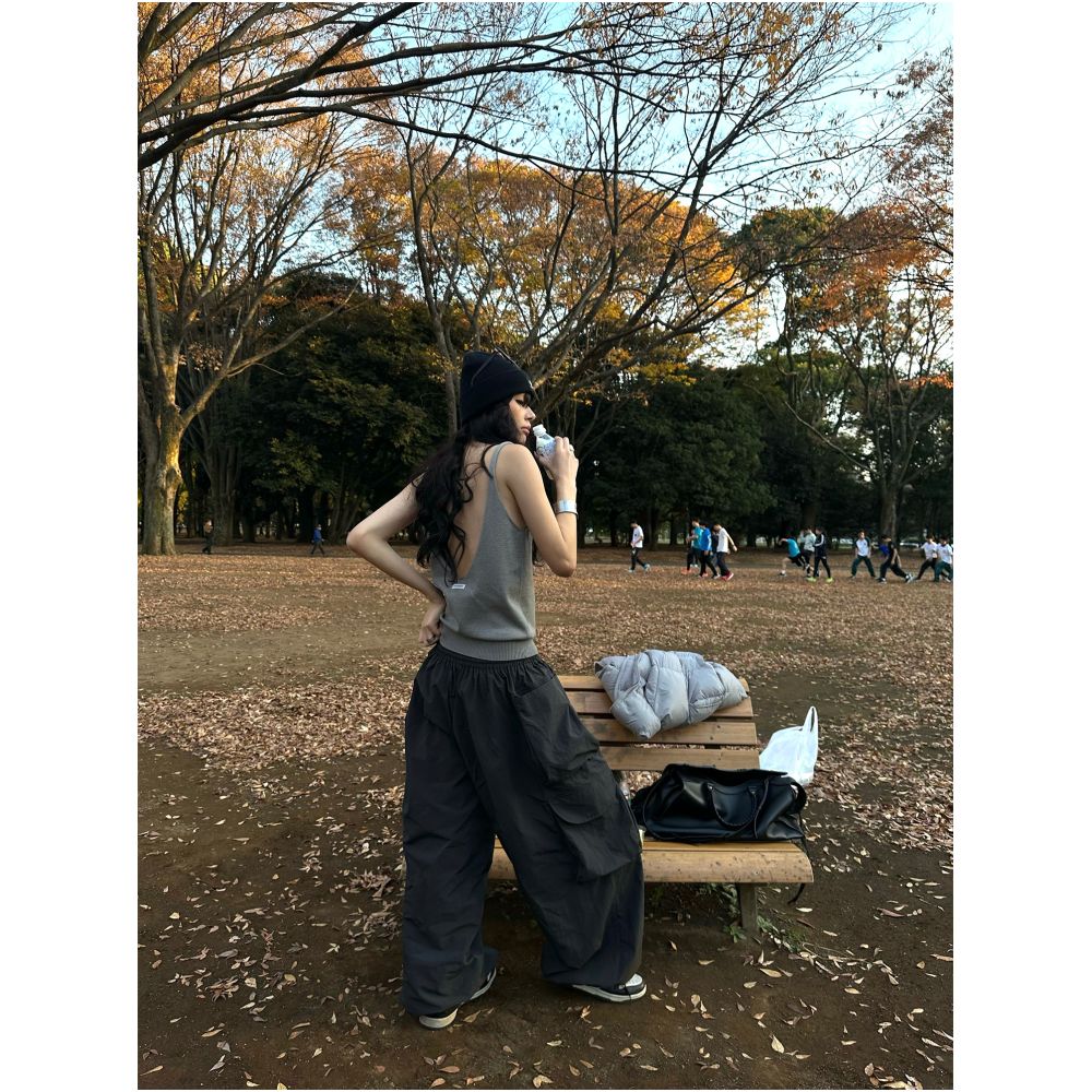 0122stepll Reversed Charm Gray Backless Vest Top Women s Summer Loose Sleeveless Sexy Knitted Tank Top image 4