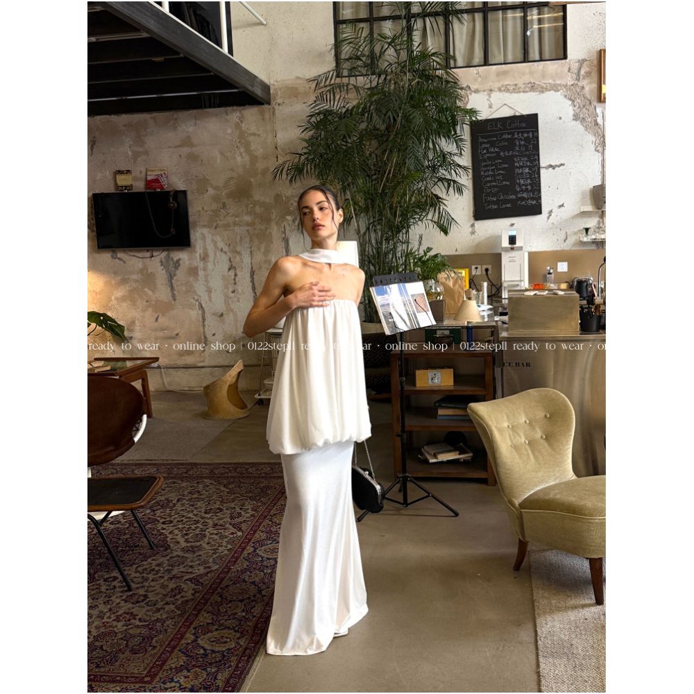 0122stepll Cloud Dream White Strapless Top Women s Sexy Slim Fit Fishtail Skirt Set image 2