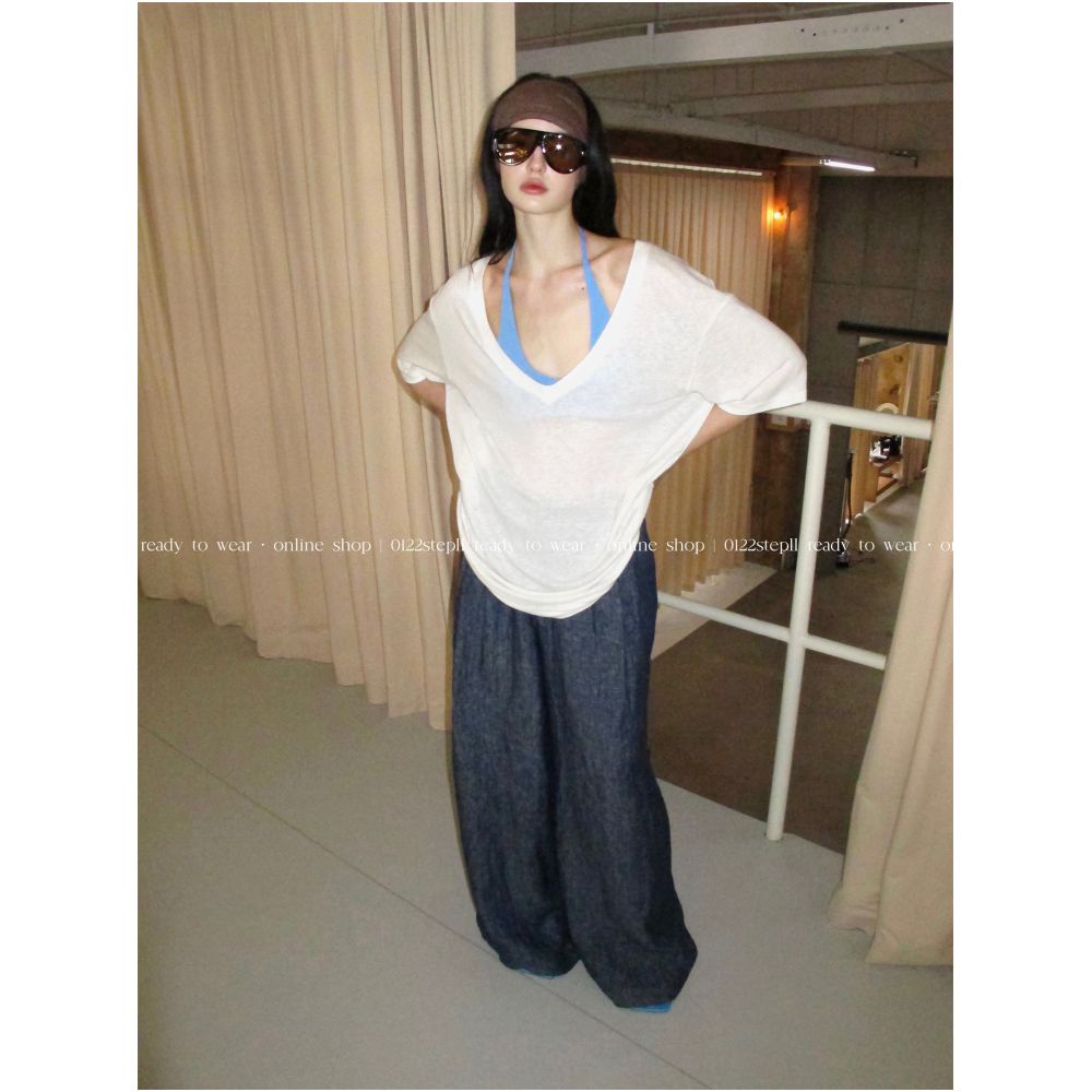 ASAYA7655 – Coastal Layered V-Neck Top 🤍🩵