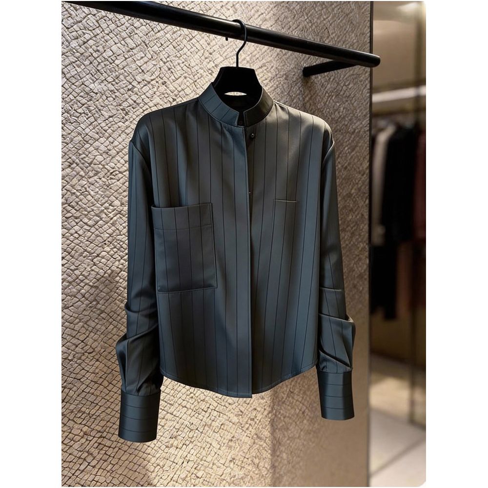 ASAYA7675 – Shadow Stripe Pocket Shirt 🖤✨