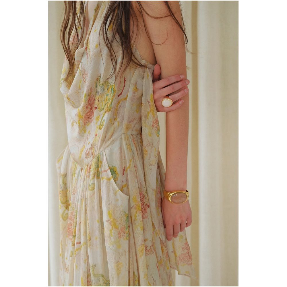 AZHU French style elegant long dress for women summer style halter neck with a large print and knotted design image 2