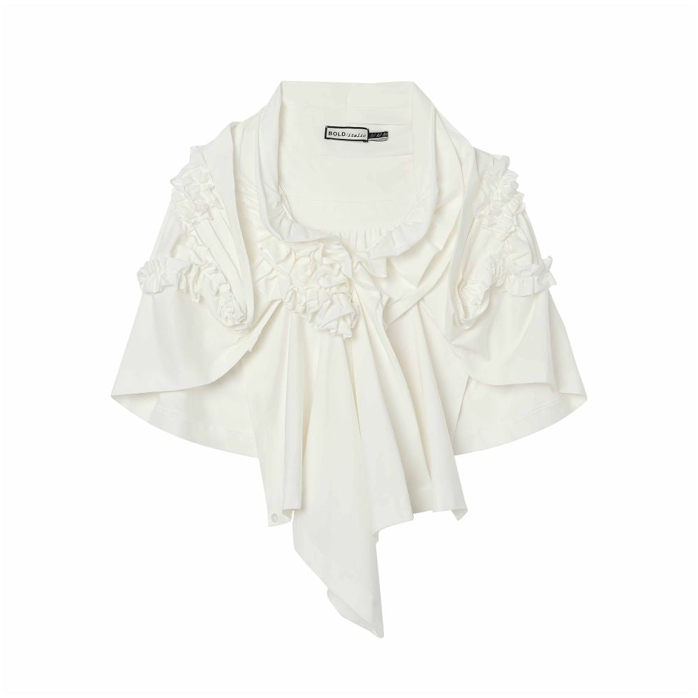 ASAYA7711 – Sculpted Ruffle White Blouse 🤍✨