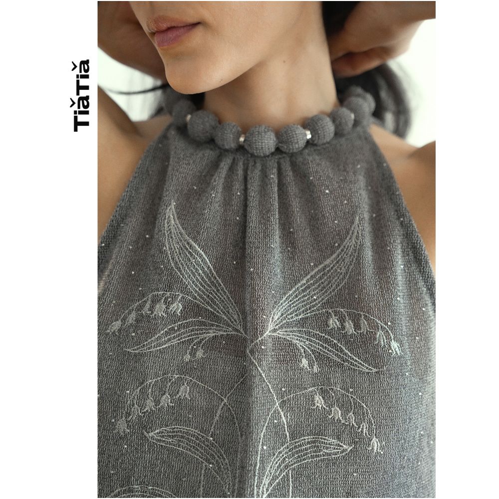 TiaTia s Spring Summer 2026 New Arrival Lily of the Valley Embroidery Cool and Sparkling Coffee Knit Stretch Vest image 3