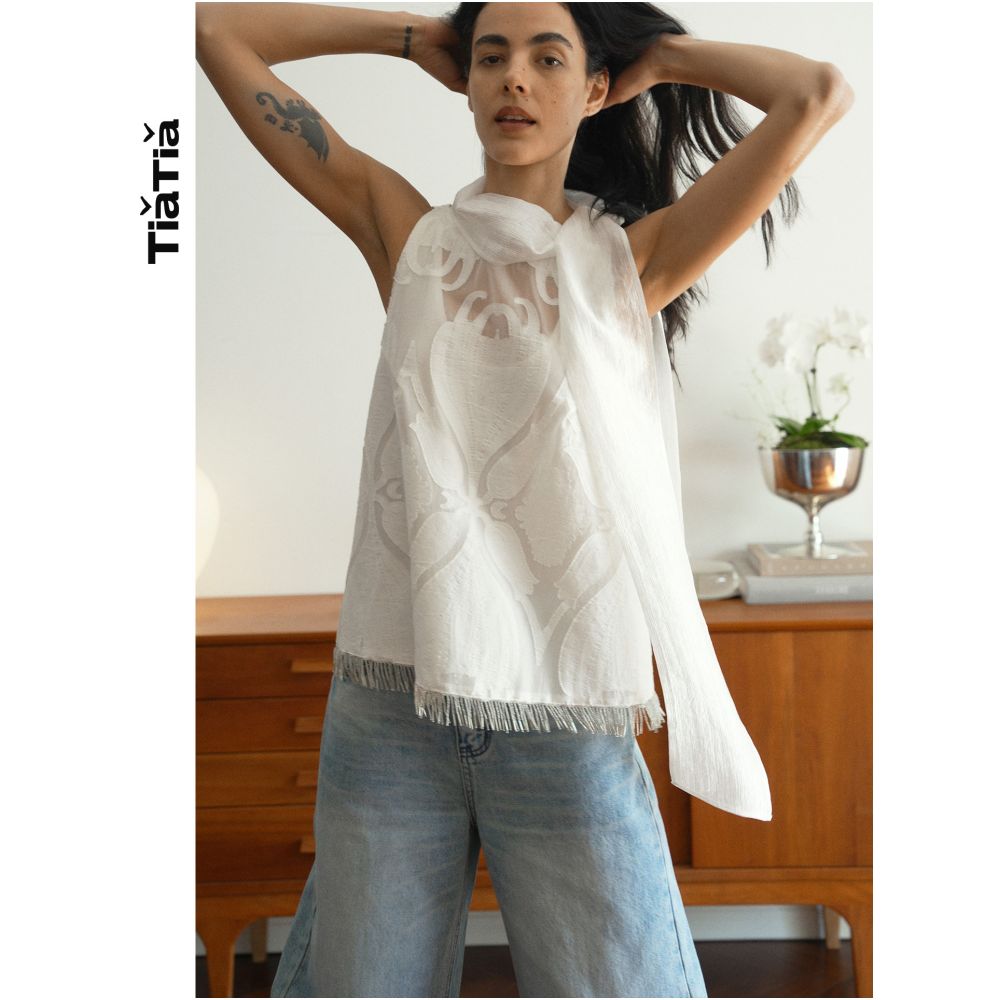 TiaTia s Spring Summer 2026 New Arrival Sheer Floral Vest with Flowing Ribbons image 1