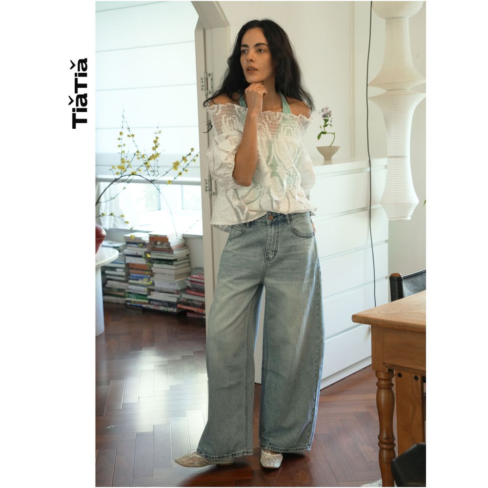TiaTia 2026 Spring Summer New Arrival Mint Vest Hollow Out Elastic Drop Shoulder Two Piece Set image 2