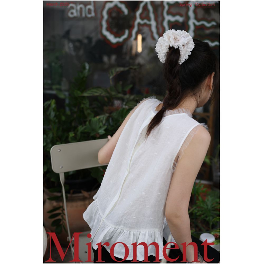 Popular Miroment Fairy Wings Subtle Polka Dot Linen Cotton Top in Cool Black Cool White image 1