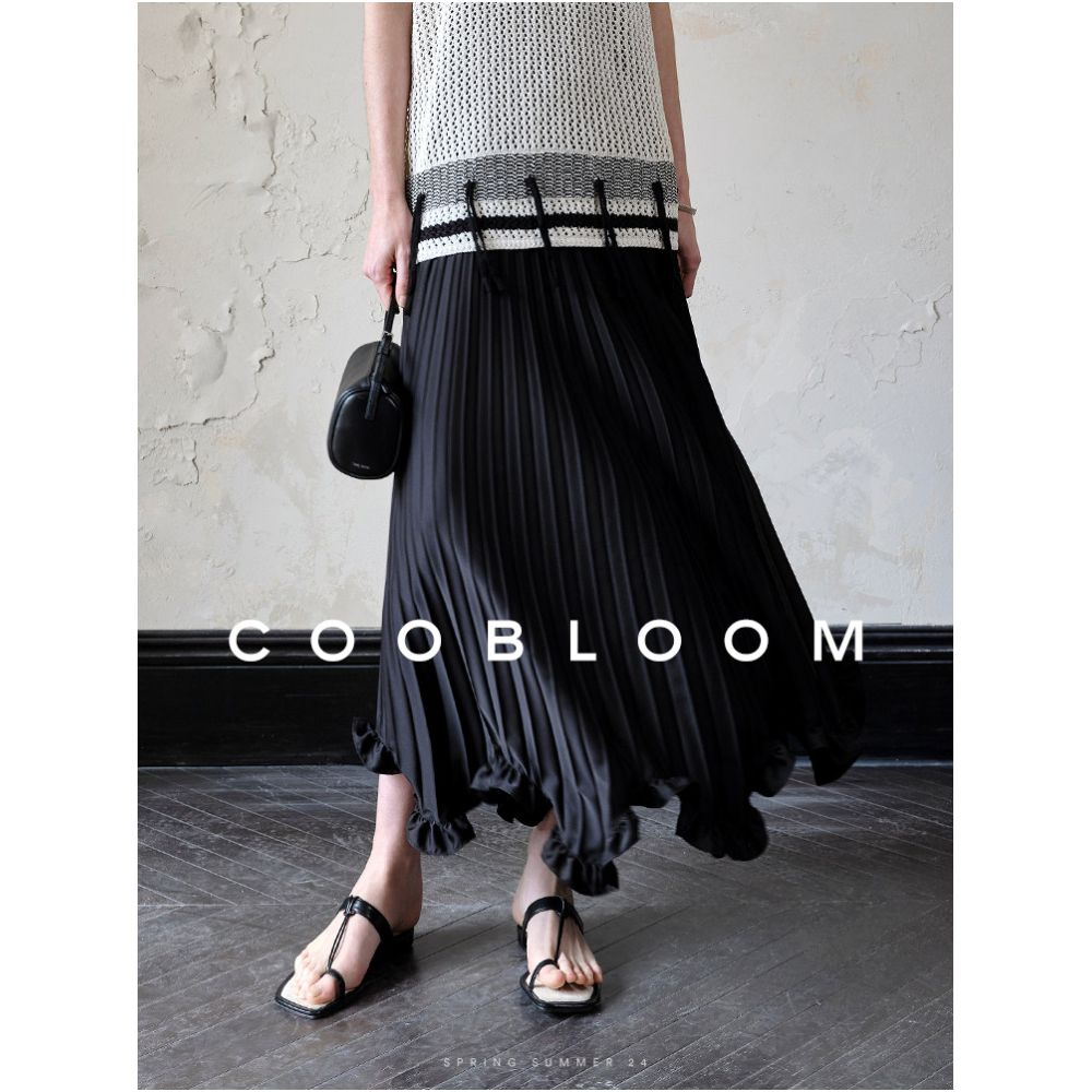 COOBLOOM White Petal Skirt Elegant Midi Skirt Pleated Skirt Women s Sophisticated A line Skirt with Flowing Texture image 1