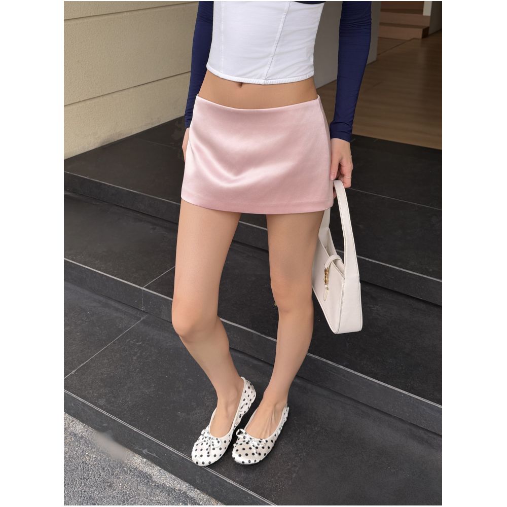 Audwyn Satin Skirt Pants Women s Summer Waistless Skirt Matte Satin Feel with Built in Safety Underpants Short Skirt image 0
