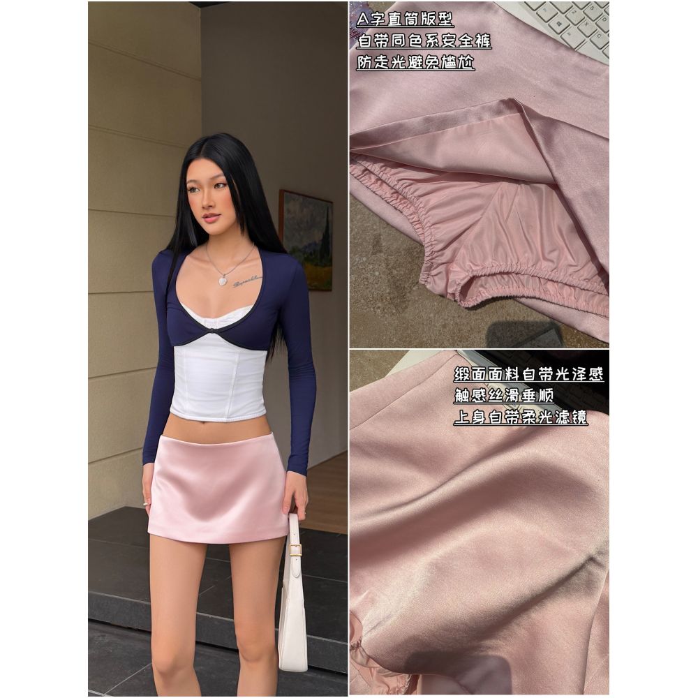 Audwyn Satin Skirt Pants Women s Summer Waistless Skirt Matte Satin Feel with Built in Safety Underpants Short Skirt image 1