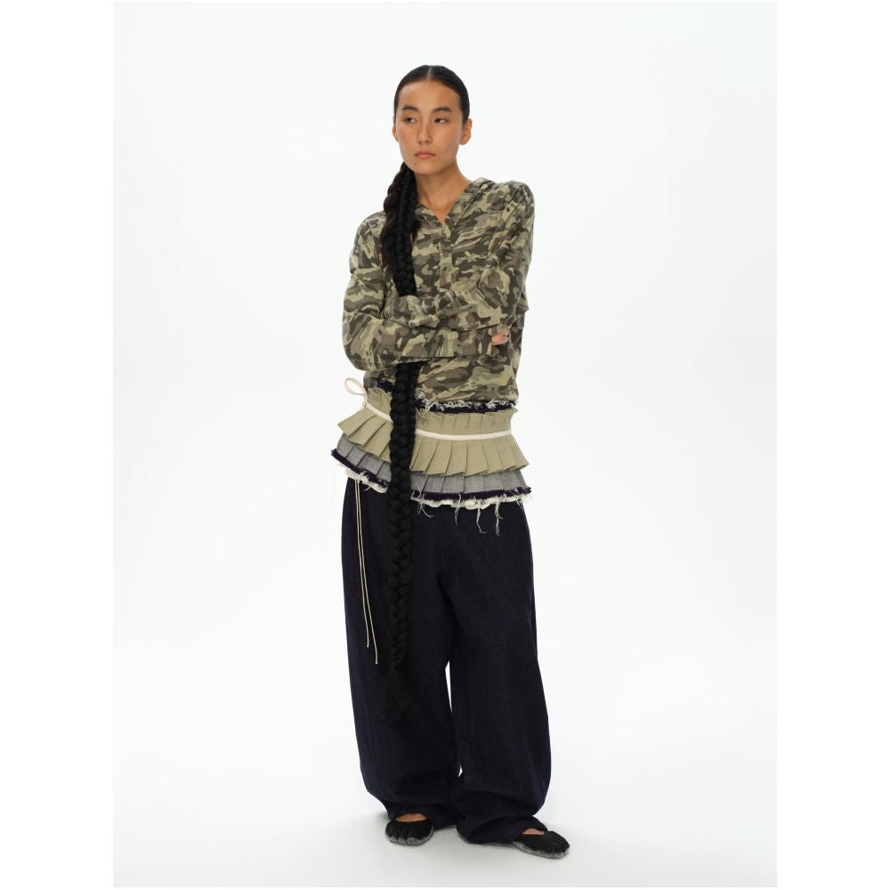 oinimi frayed denim accordion skirt with pleated lace waistband and flared hem A stylish accessory that can be used both ways image 3
