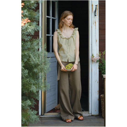 ASAYA7790 – Heritage Linen Wide-Leg Pants 🌿🤎